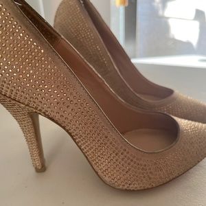 Size 7 leather beige rhinestone heels